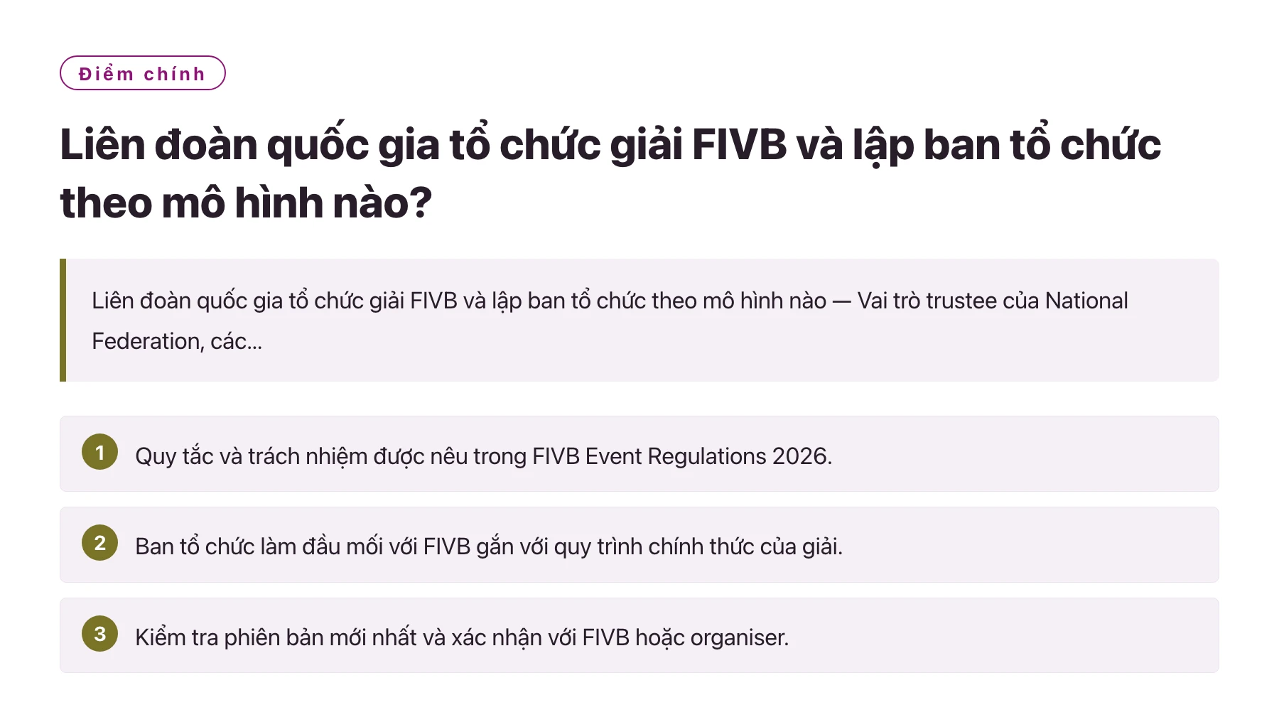 Liên đoàn quốc gia tổ chức giải FIVB và lập ban tổ chức theo mô hình nào?——全文要点速览